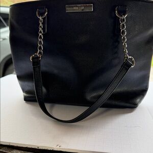 Nine West Black Leather Shoulder Bag with Chain-Link Straps